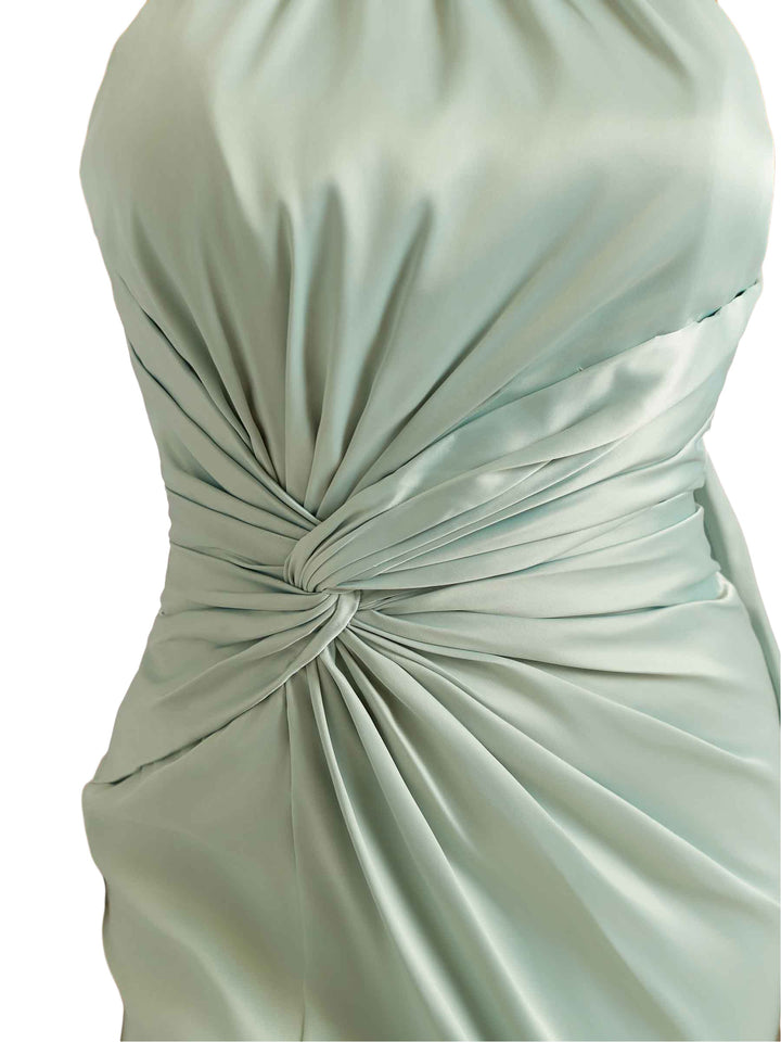 Elegant Mermaid Halter Soft Satin Long Bridesmaid Dresses Slit For Wedding