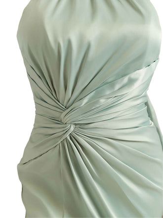 Elegant Mermaid Halter Soft Satin Long Bridesmaid Dresses Slit For Wedding