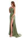 Sexy Soft Satin Mermaid Spaghetti Straps Side Slit Simple Long Bridesmaid Dresses Online