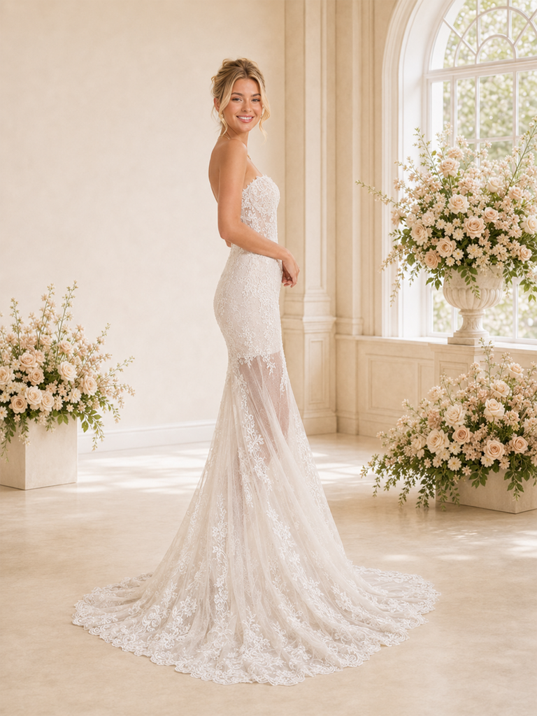 ChicSew Fancy Mermaid Lace Tulle Sweetheart Sleeveless Floor-Length Wedding Dresses Online