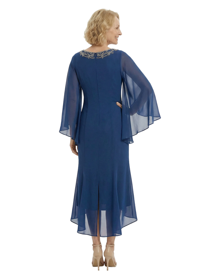 Elegant Mermaid Jewel Long Sleeves Mother Of The Bride Dress Chiffon Gown