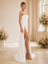 ChicSew Strapless Ruching Side Slit Crepe Mermaid Floor-Length Wedding Dress