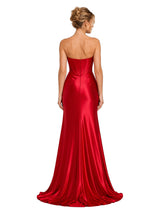 ChicSew Stunning Strapless Mermaid Satin Bridesmaid Dress Boning Side Slit Luxury Evening Gown
