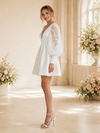 ChicSew Pretty A-Line Deep V-Neck Crepe Long Puff Sleeves Mini-Length Wedding Dresses With Applique