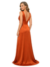 ChicSew Elegant V-Neck Satin Mother Of The Bride Gown Ruched Lace Applique Waist Pleated Maxi Length