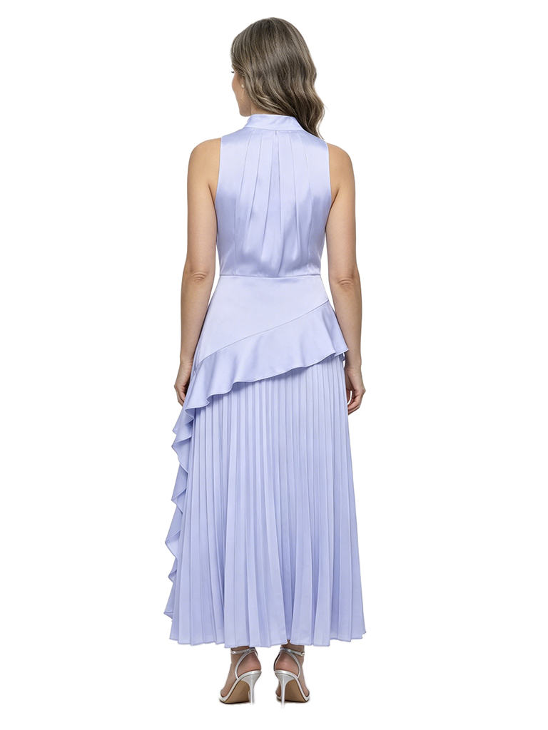 ChicSew High Neck Halter Pleated Satin Ankle Length Mother of the Bride Dress
