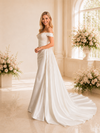 ChicSew Unique Mermaid Off The Shoulder Beading Satin Long Wedding Dresses With Overskirt
