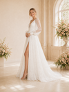 ChicSew Fancy Deep V-Neck Long Sleeves Sequin A-Line Long Wedding Dress