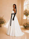 ChicSew Modern Strapless A-Line Ruched Satin Maxi Wedding Dress With Belt