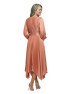ChicSew Stylish Jewel Pleated Satin A-Line Mother Of The Groom Dress Asymmetrical Hem Long Sleeve Midi Gown