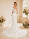 ChicSew Fancy Lace Applique Boning Long Sleeves Mermaid Crepe Maxi Wedding Dress