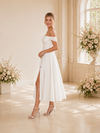 ChicSew Classy Satin A-Line Off The Shoulder Pleated Side Slit Midi Wedding Dresses Online