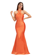 Sexy Halter Mermaid Backless Satin Open Back Floor Length Bridesmaid Dresses Online