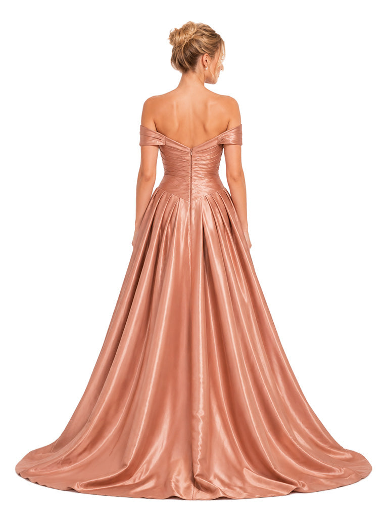 Chicsew Sexy Off Shoulder Satin Ballgown Unique Long Bridesmaid Dresses