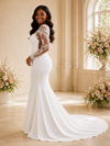 ChicSew Modern Mermaid Square Neck Long Sleeves Lace Crepe Maxi Wedding Dress