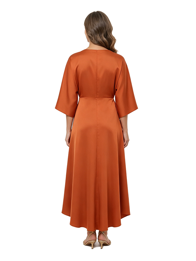 ChicSew V-Neck Half Sleeve A-Line Satin Mother Of The Bride Dress With Ruffle High-Low Classy