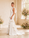 ChicSew Unique Fancy Deep V-Neck Crepe Mermaid Maxi Wedding Dress With Ruffle