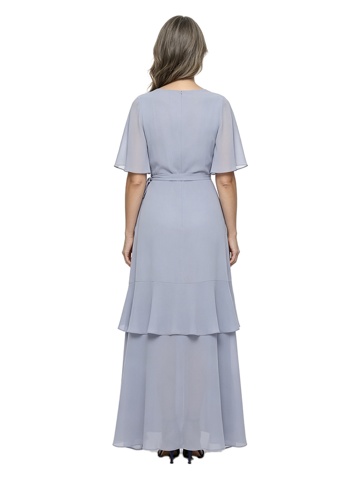 ChicSew V-Neck Flutter Sleeve Chiffon High Low Mother of the Bride Dress With Tiered Ruffle