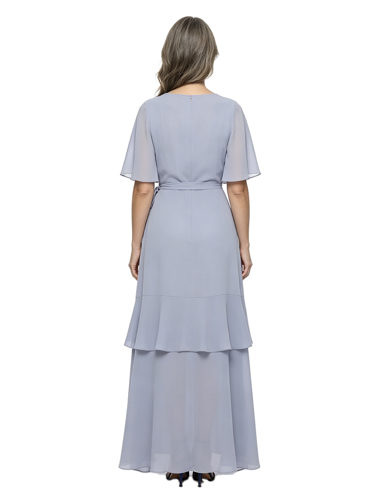 ChicSew V-Neck Flutter Sleeve Chiffon High Low Mother of the Bride Dress With Tiered Ruffle