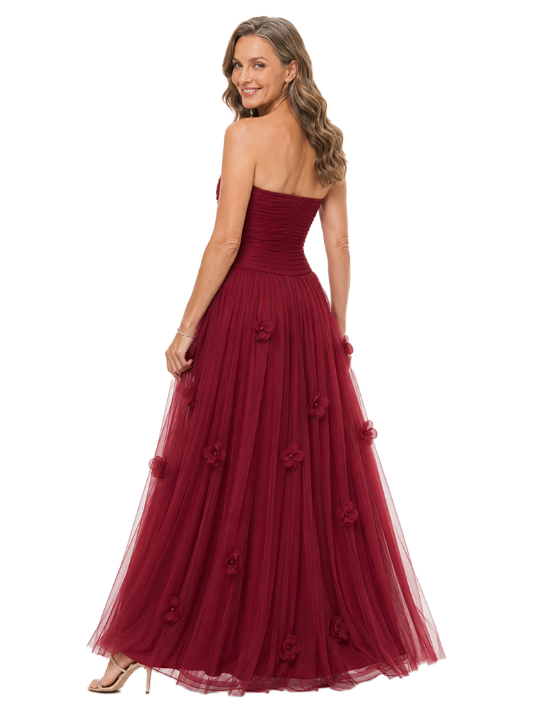 ChicSew Strapless Tulle Lace Mother Of The Bride Gown 3D Floral Accents Tiered A-Line Slit