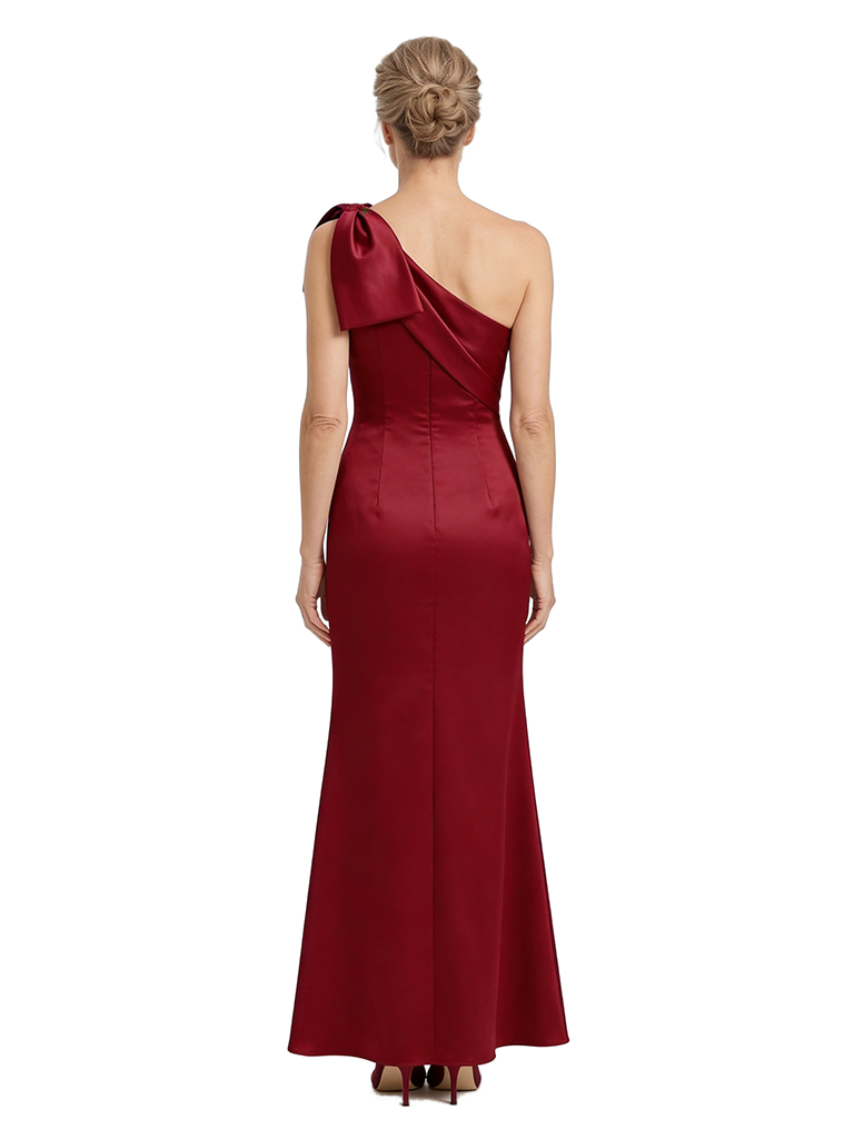 ChicSew Modern One Shoulder Satin Sheath Mother Of The Groom Gown With Unique Bow Detail
