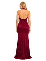 ChicSew Halter V-Neck Open Back Soft Satin Mermaid Sexy Long Bridesmaid Dress