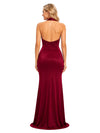 ChicSew Halter V-Neck Open Back Soft Satin Mermaid Sexy Long Bridesmaid Dress