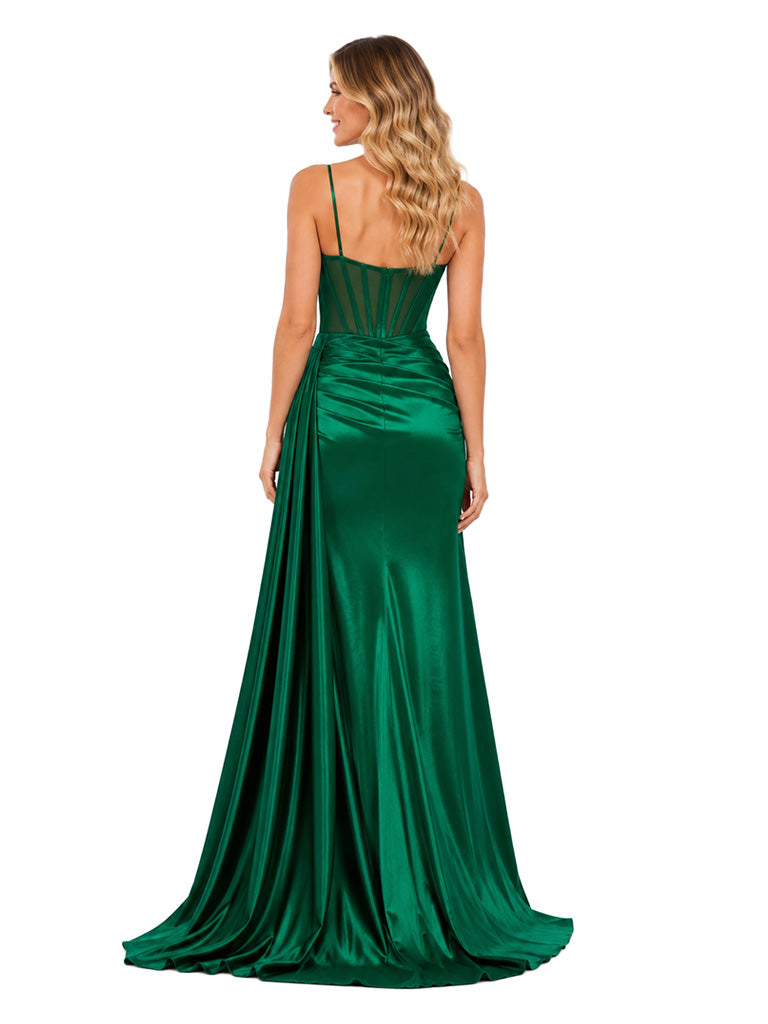 ChicSew Spaghetti Straps Soft Satin Mermaid Boning Beautiful Side Slit Floor Bridesmaid Dress