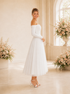 ChicSew Beautiful Strapless 3/4 Sleeves Crepe Tulle A-Line Tea-Length Wedding Dresses