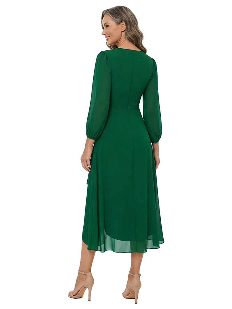 ChicSew Elegant Chiffon Long Sleeves Ruched V-Neck High-Low Mother Of The Groom Gown