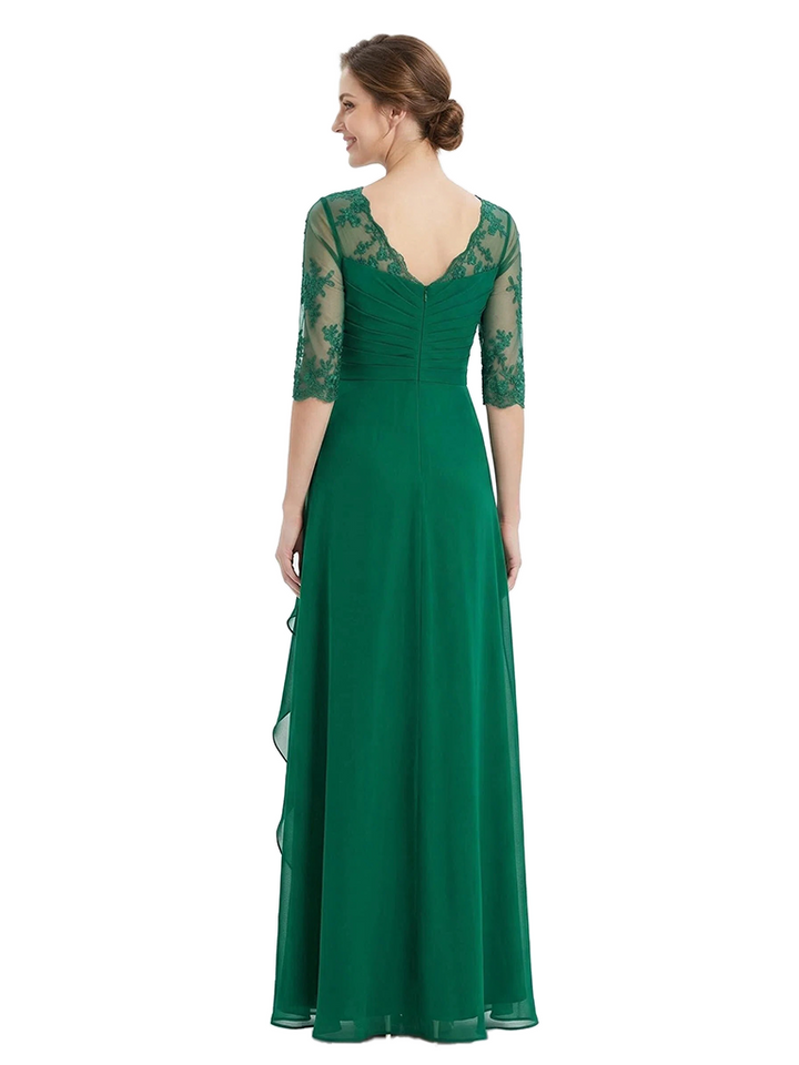 ChicSew Elegant Square Lace Half Sleeves Ruched Chiffon A-Line Mother Of The Groom Dress