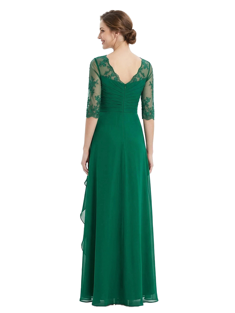 ChicSew Elegant Square Lace Half Sleeves Ruched Chiffon A-Line Mother Of The Groom Dress