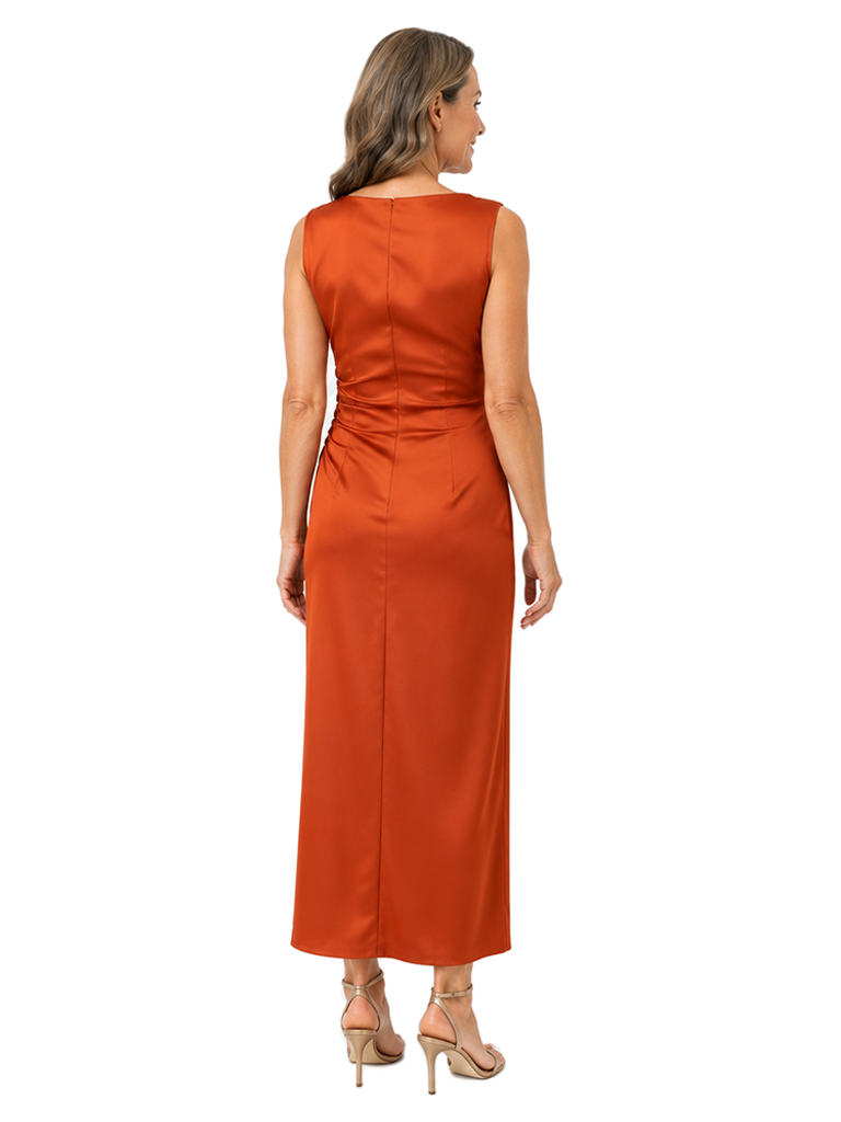 ChicSew Cowl Neck Satin Ankle-Length Mother Of The Bride Dresses Modern Ruched Button Detail