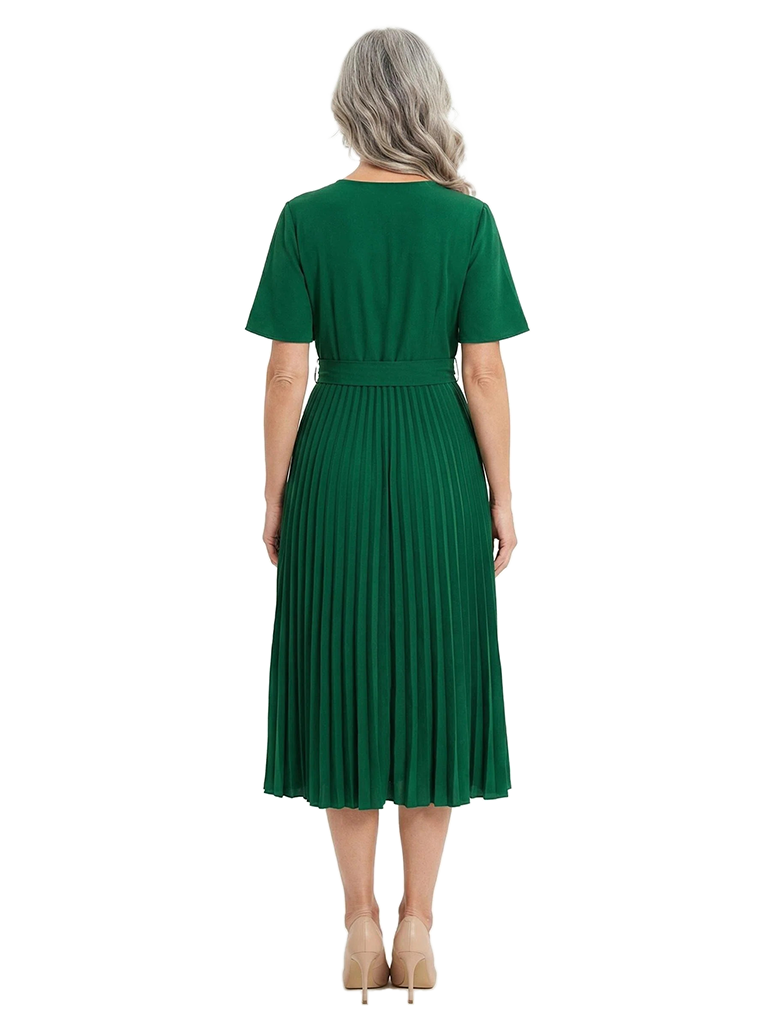 ChicSew Fancy Pleated Mother Of The Bride Tea-Length Dress V-Neck Flutter Sleeve Chiffon