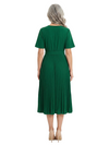 ChicSew Fancy Pleated Mother Of The Bride Tea-Length Dress V-Neck Flutter Sleeve Chiffon