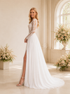 ChicSew Sexy Unique Lace V-Neck Long Sleeves Chiffon A-Line Side Slit Floor-Length Wedding Dress