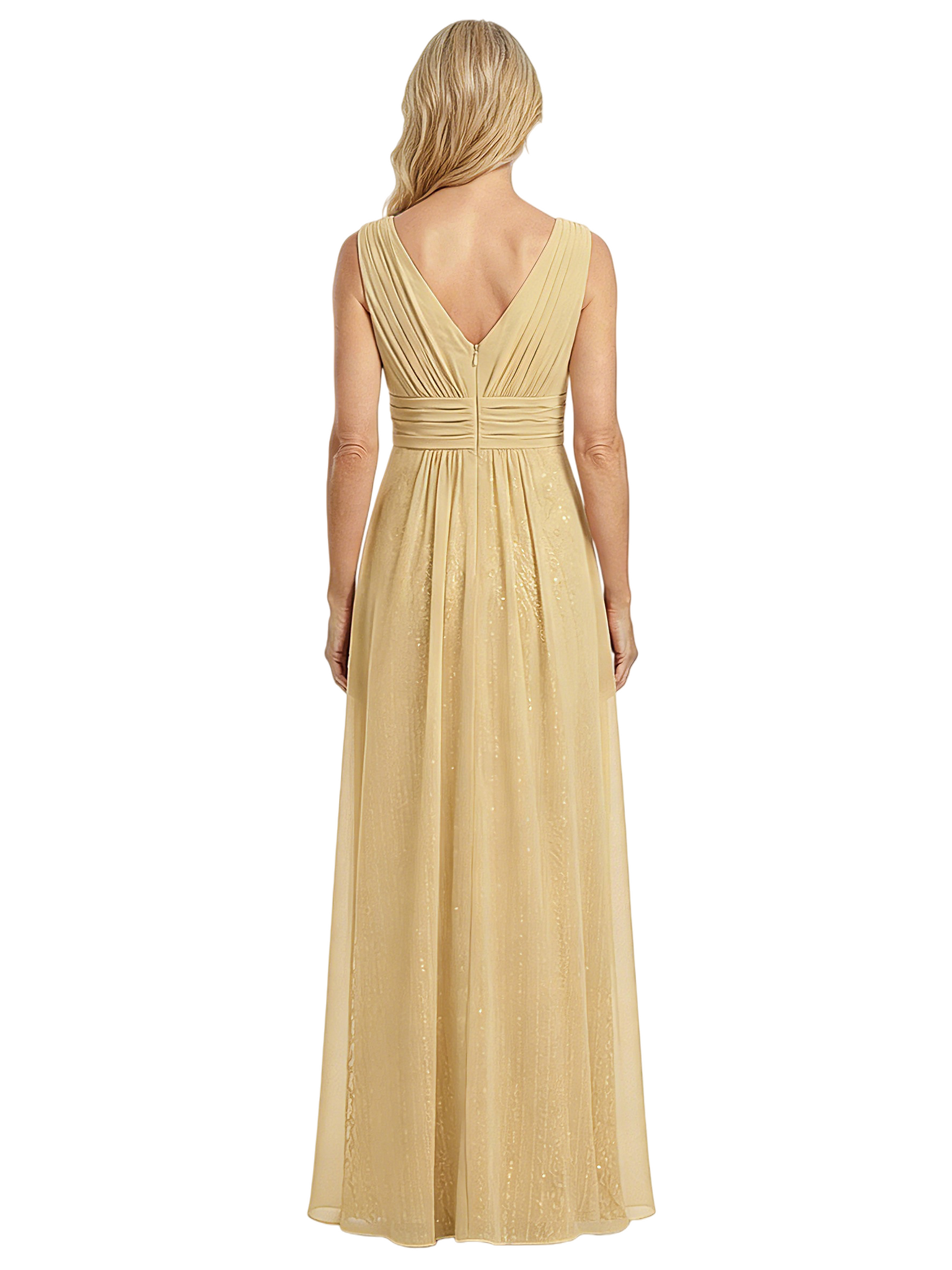 ChicSew Sophisticated V-Neck Beaded A-Line Gown For Mother Of The Bride With Chiffon Overskirt