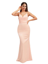 Sexy Spaghetti Straps Mermaid Soft Satin Simple Floor Length Bridesmaid Dresses Online
