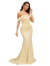 Elegant Off The Shoulder Soft Satin Simple Mermaid Long Bridesmaid Dresses Online
