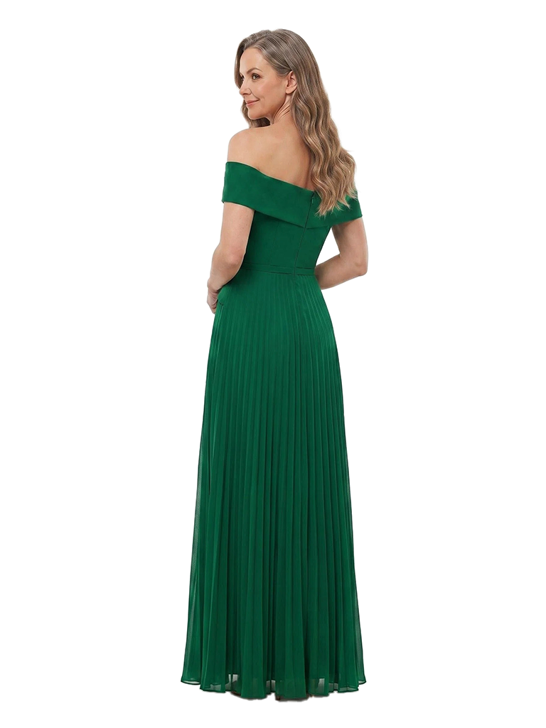 ChicSew Unique Off The Shoulder A-Line Mother Of The Groom Gown Pleated Chiffon Formal Evening Wear