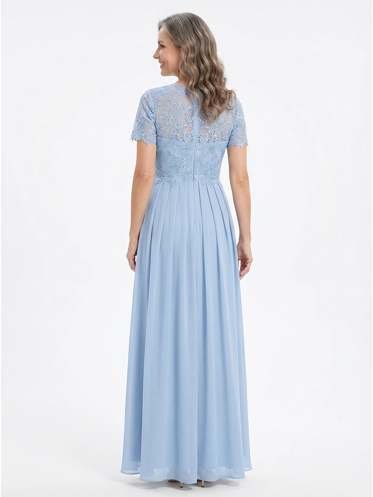 ChicSew Timeless Jewel Chiffon A-Line Lace Applique Mother of the Bride Gowns With Short Cap Sleeves