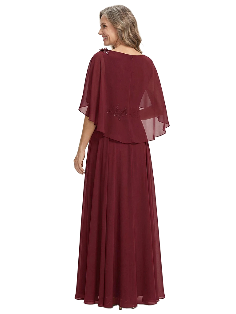 ChicSew Scoop Cape Sleeve Beaded Floor Length Chiffon Romantic Mom Of The Groom Dresses