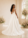 ChicSew Classy V-Neck A-Line Long Tulle Sleeves Satin Maxi Wedding Dress With Lace Applique