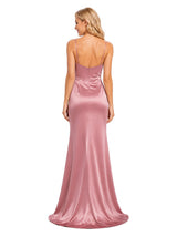 ChicSew V-Neck Spaghetti Straps Side Slit Mermaid Satin Formal Wedding Bridesmaid Dresses