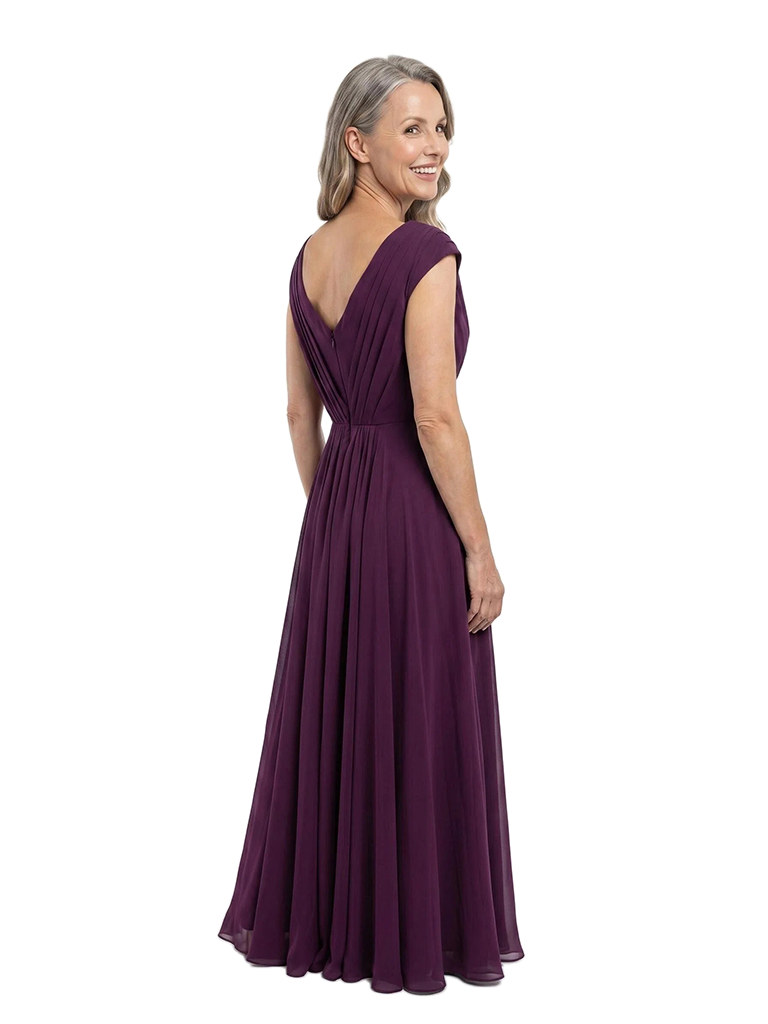 ChicSew V-Neck Cap Sleeve Chiffon A-Line Floor-Length Mother of the Bride Dress With Slit