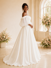 ChicSew Classy Unique Strapless Crepe A-Line Maxi Long Wedding Dress With Tulle Sleeves