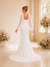Chicsew Modern Classy Mermaid Floor-Length V-Neck Lace Long Sleeves Crepe Wedding Dresses