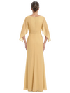 ChicSew Scoop Cape Sleeve Ruched Bodice Rhinestone Detail Floor Length Chiffon Fancy Mother of the Bride Dresses