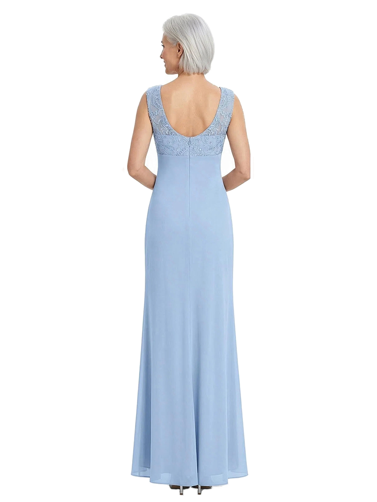 ChicSew Scoop Trendy Chiffon Sheath Mother Of The Groom Gown With Lace Bodice