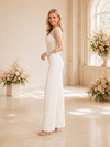ChicSew Morden Unique Illusion Lace Long Sleeves Crepe Floor-Length Wedding Jumpsuit